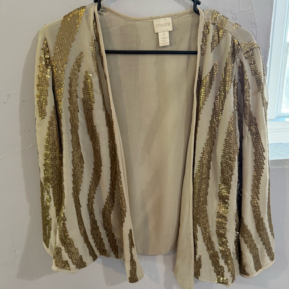 💛Chicos Gold Sequin Jacket - Size 1 (8-10-M)